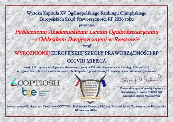 ALO na szczycie ogólnopolskiego rankingu szkół olimpijskich!